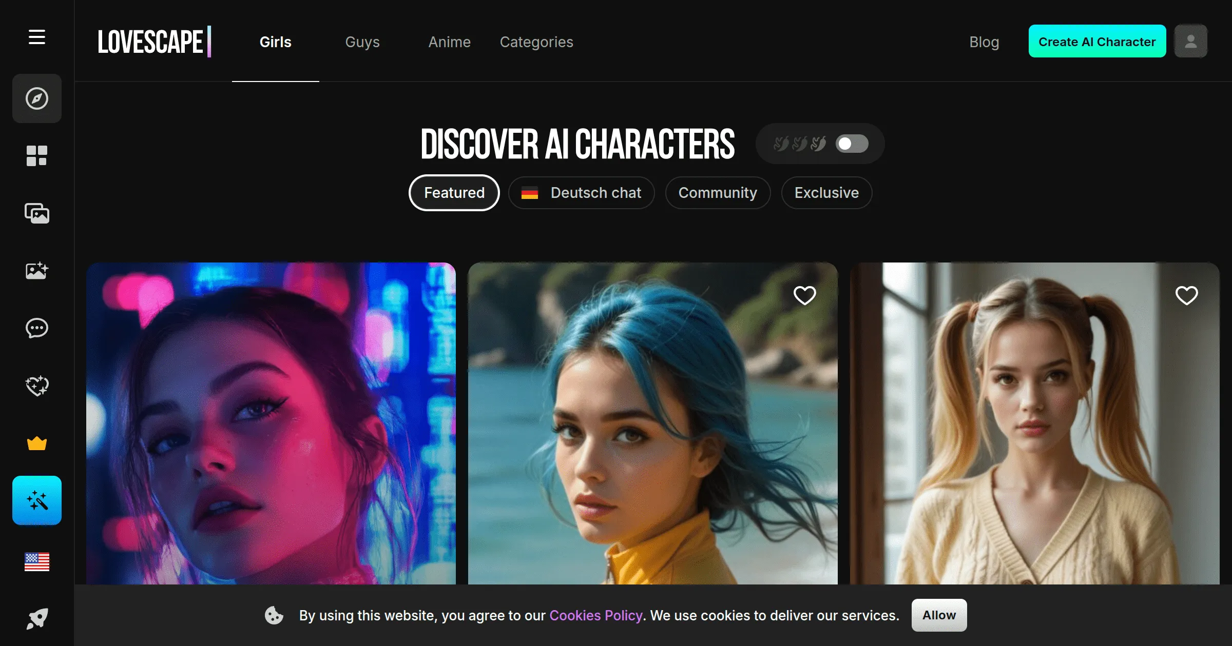 Lovescape app interface preview